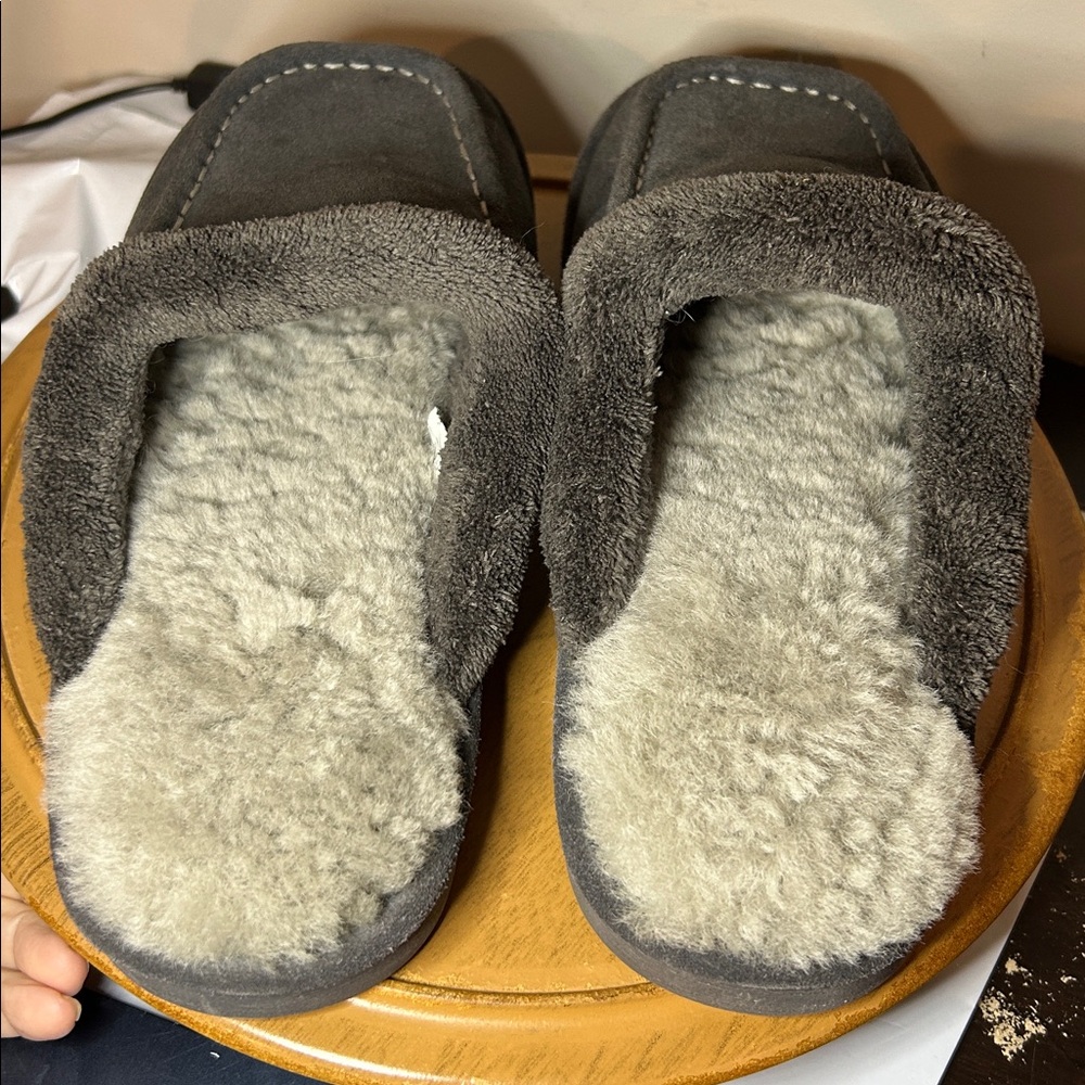 Nuknuuk Men's Leather Slipper Grey Sheepskin Insole Size 9 comfy cozy - Picture 4 of 9